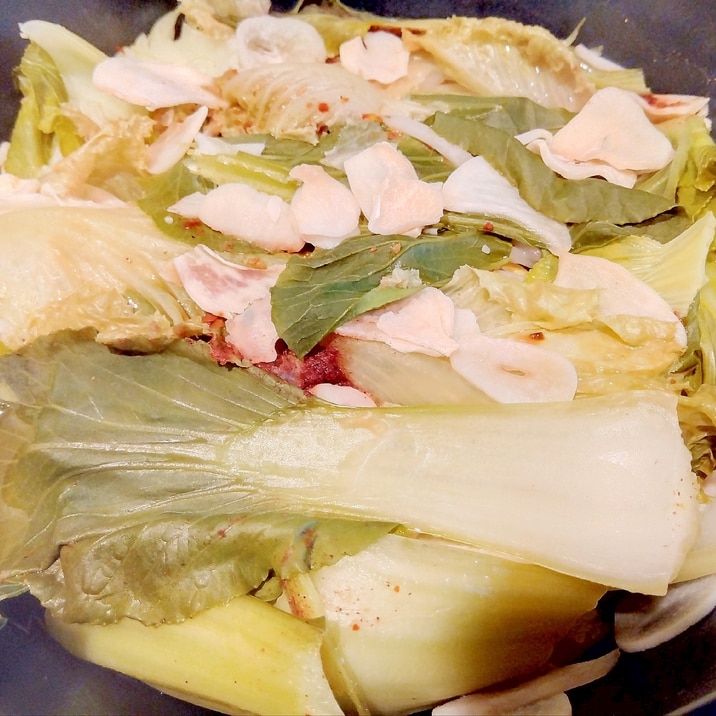 青梗菜サニーレタスもやしエリンギのホットサラダ